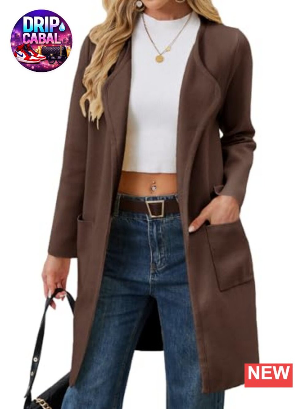 Women's Open Front Knit Long Cardigan Sweater Coatigan Wide Lapel